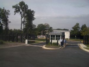 A square security guard booth